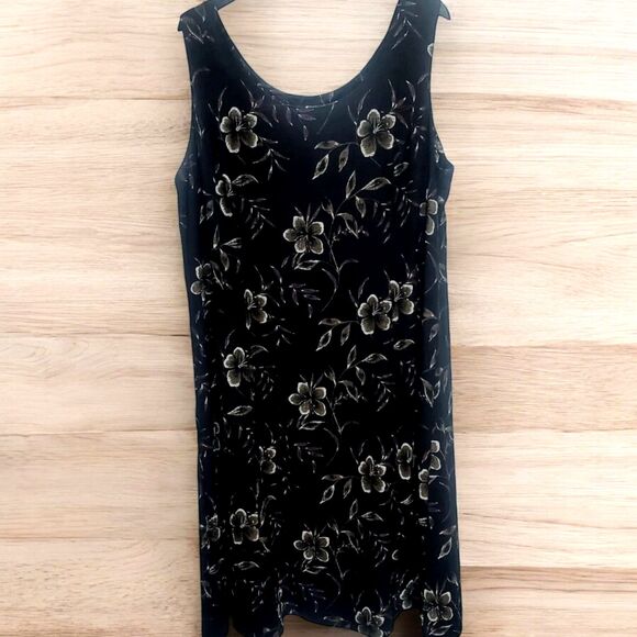 David Allan Designs Shift Midi Dress Womens 22W Sleeveless Black Tan Floral - Picture 1 of 7